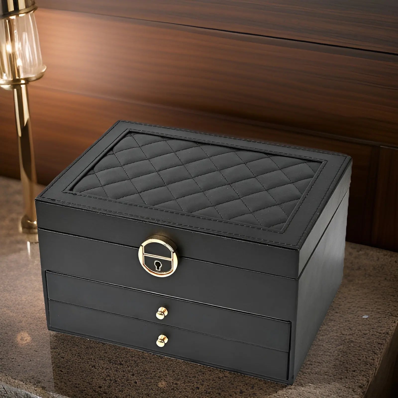 NOUVEAU RICHE Luxuriöse Mehrschichtige Schmuckbox PU-Leder Geräumige Fächer Schwarz