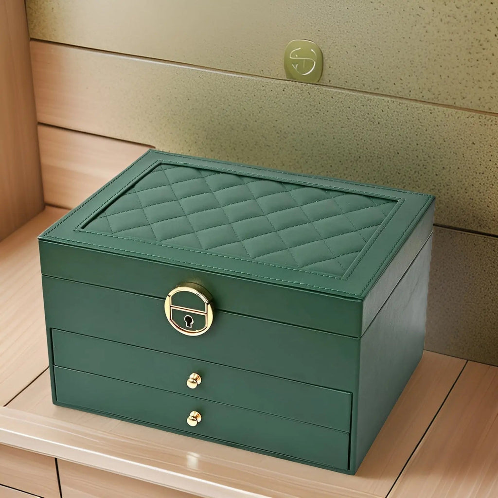 NOUVEAU RICHE Luxuriöse Mehrschichtige Schmuckbox PU-Leder Geräumige Fächer Grün