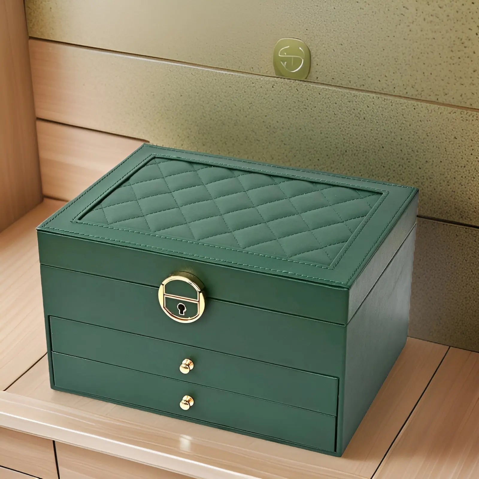 NOUVEAU RICHE Luxuriöse Mehrschichtige Schmuckbox PU-Leder Geräumige Fächer Grün