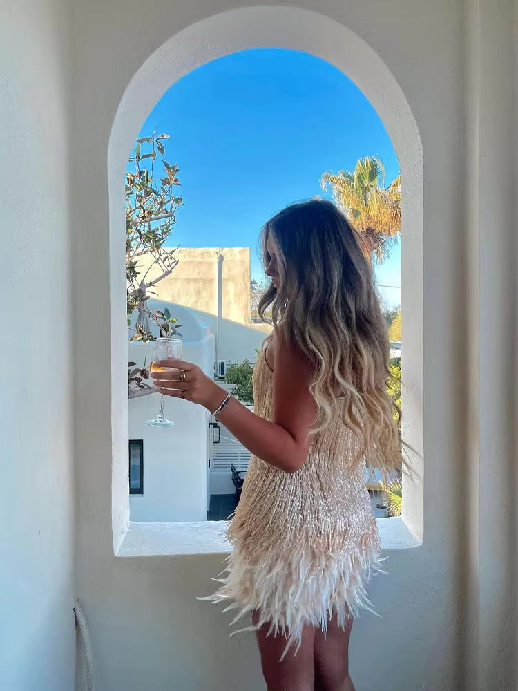 NOUVEAU RICHE Luxuriöses Minikleid Mit Federn Für Partys Glamour