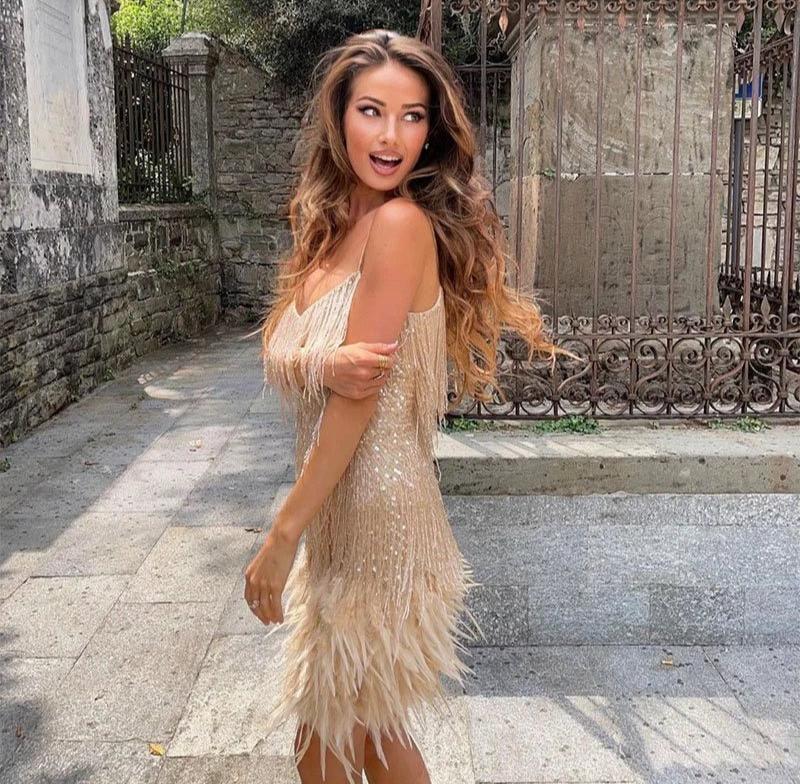 NOUVEAU RICHE Luxuriöses Minikleid Mit Federn Für Partys Glamour