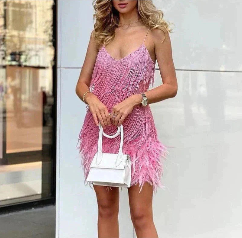 NOUVEAU RICHE Luxuriöses Minikleid Mit Federn Für Partys Glamour Rosa
