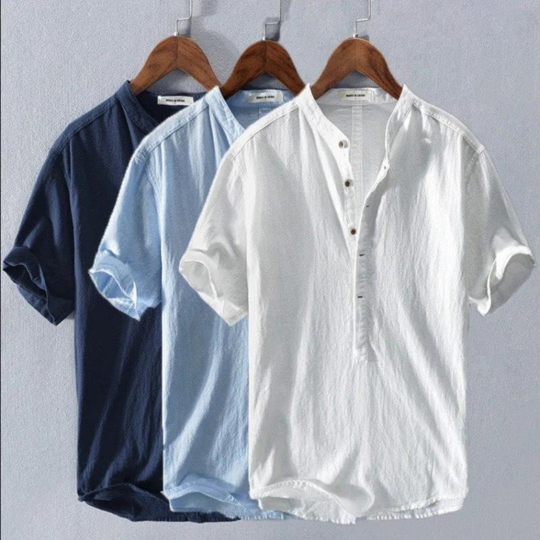 NOUVEAU RICHE Luxuriöses Amalfi Hemd Kurzarm Sommer Baumwollmix Henley