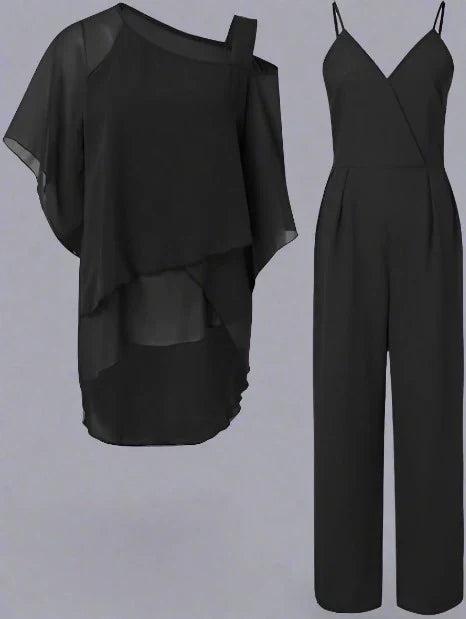 NOUVEAU RICHE Chiffon Set Schulterfrei Mit Eleganten Palazzo Hosen
