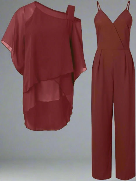 NOUVEAU RICHE Chiffon Set Schulterfrei Mit Eleganten Palazzo Hosen