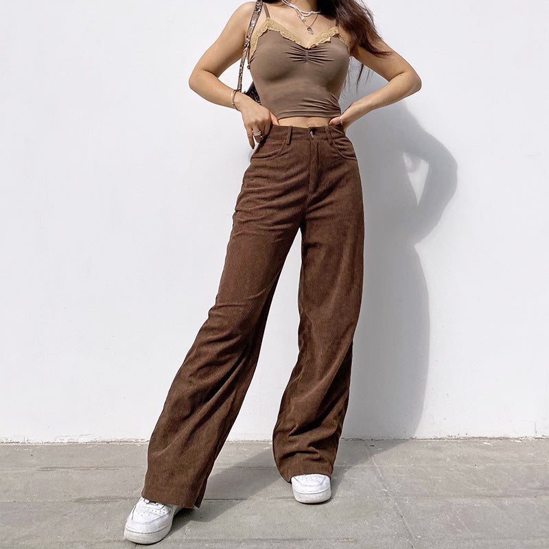 NOUVEAU RICHE Cordhose Mit Weitem Bein Damen Hohe Taille Komfort Braun