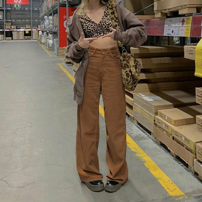 NOUVEAU RICHE Cordhose Mit Weitem Bein Damen Hohe Taille Komfort Khaki