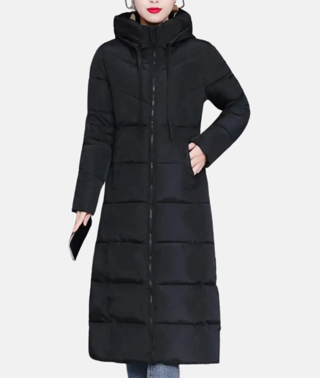 NOUVEAU RICHE Wintermantel Damen Mit Kapuze Reißverschluss Einfarbig - Winterjacke - Wintermäntel Damen Schwarz