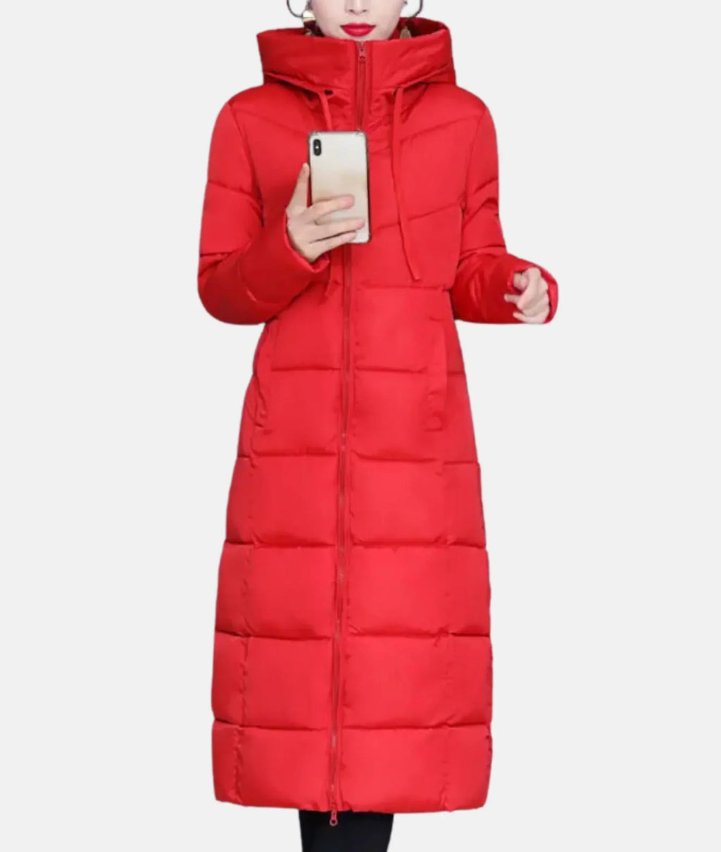 NOUVEAU RICHE Wintermantel Damen Mit Kapuze Reißverschluss Einfarbig - Winterjacke - Wintermäntel Damen Rot