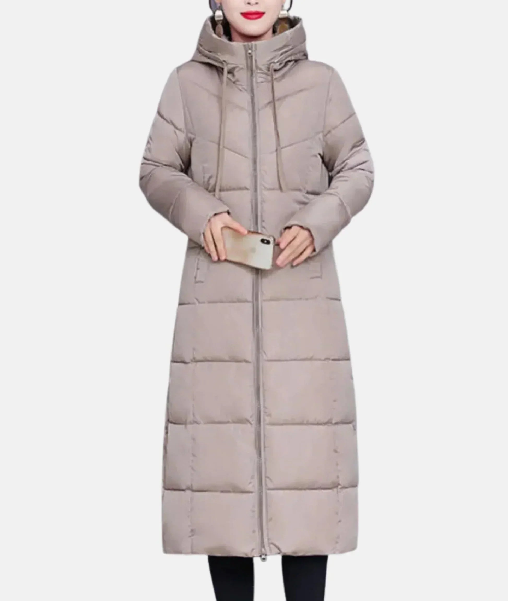 NOUVEAU RICHE Wintermantel Damen Mit Kapuze Reißverschluss Einfarbig - Winterjacke - Wintermäntel Damen Khaki