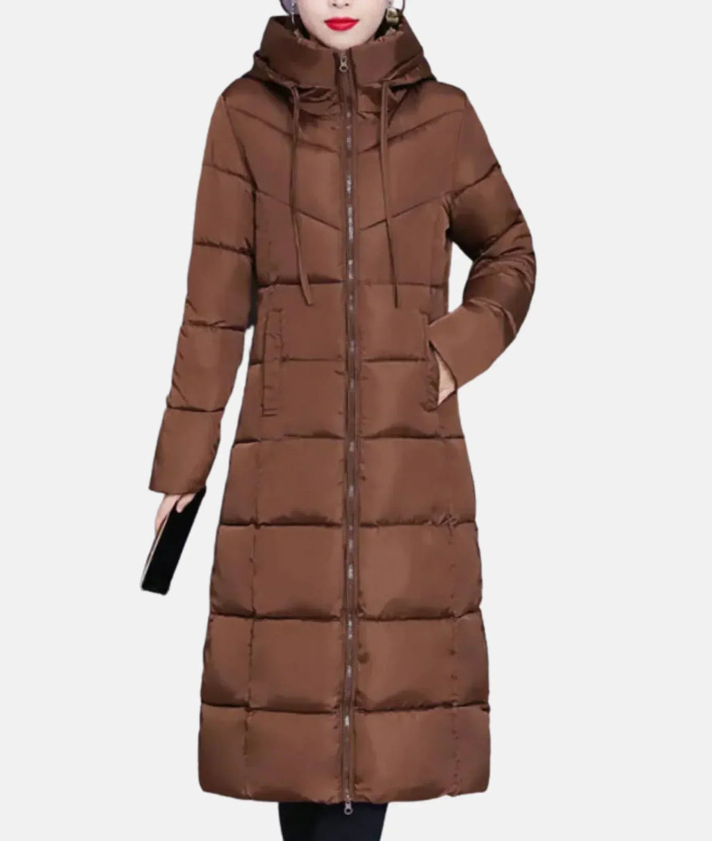 NOUVEAU RICHE Wintermantel Damen Mit Kapuze Reißverschluss Einfarbig - Winterjacke - Wintermäntel Damen Braun