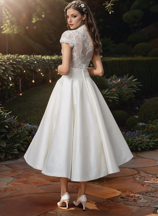NOUVEAU RICHE Damen Elegante V-Ausschnitt Brautkleid Midi Midi Midi