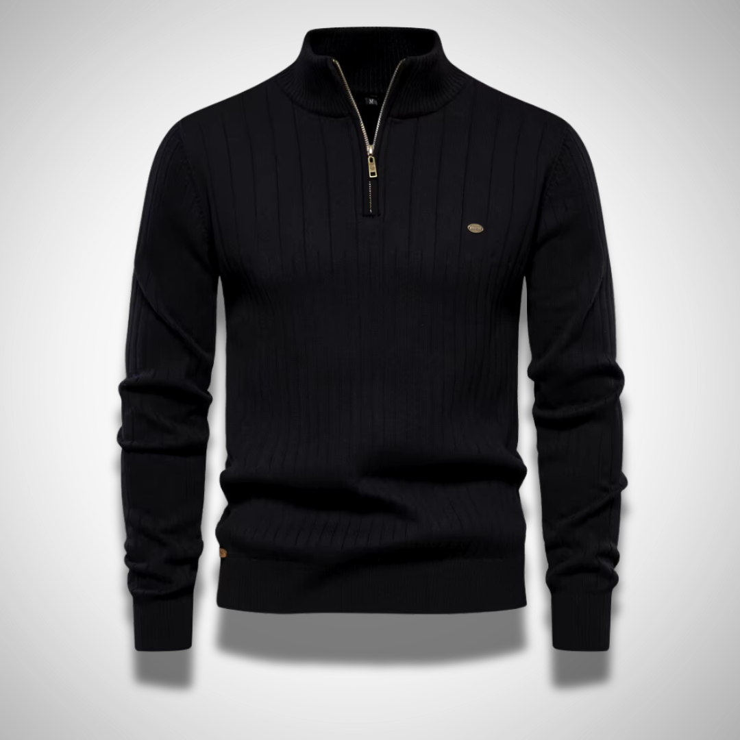 NOUVEAU RICHE Baumwollpullover Herren Reißverschluss Plissee Alltagsstil Schwarz