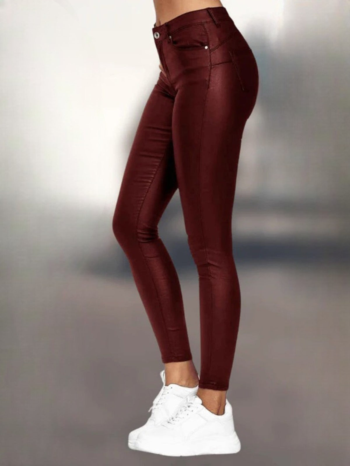 NOUVEAU RICHE Hoch Taillierte Skinny Hose Aus Kunstleder Silhouette Rot