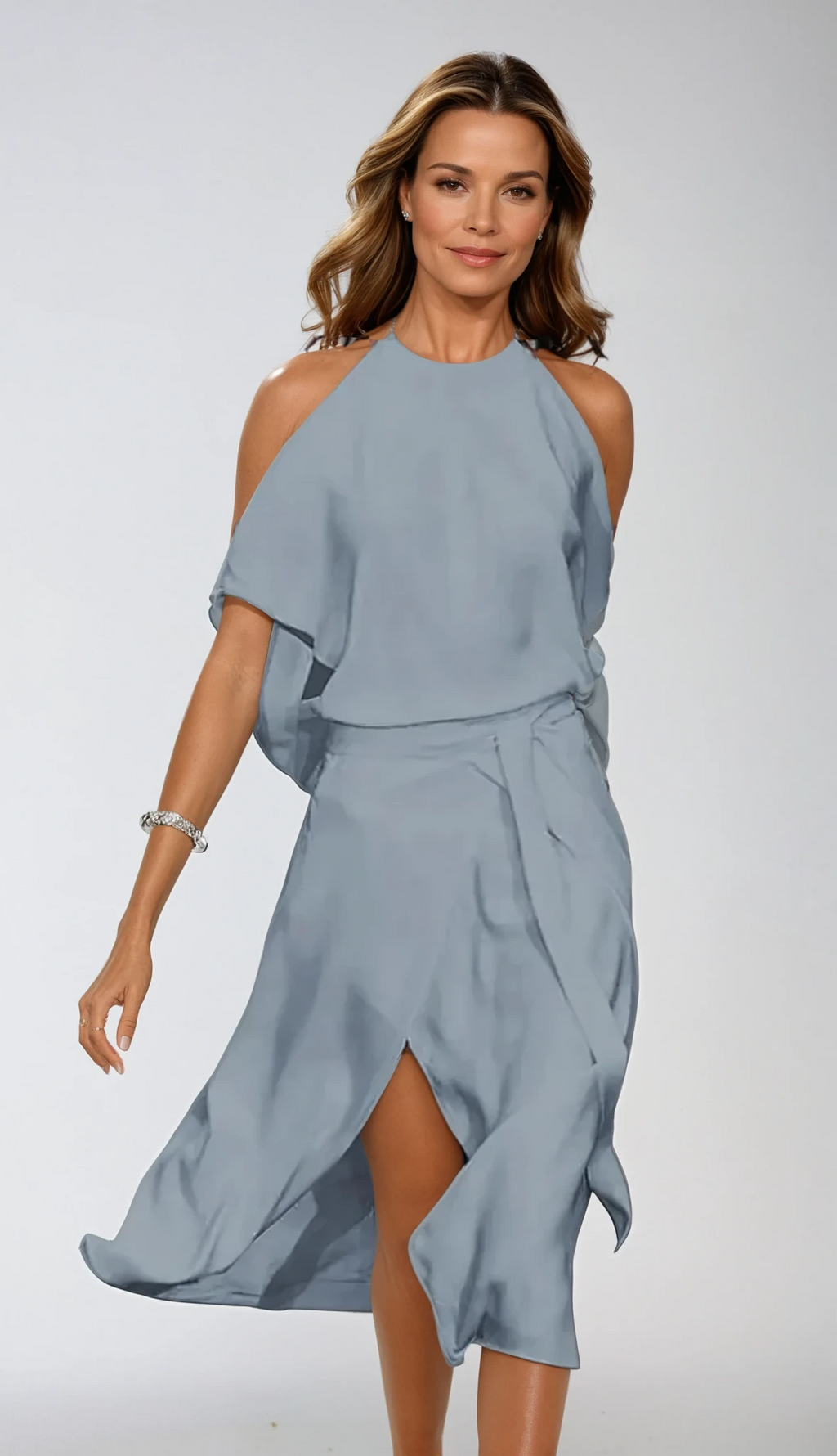 NOUVEAU RICHE Bersh | Damen Kleid – Modische Schulterausschnitte, Modernes Design & Trendiger Look Grau