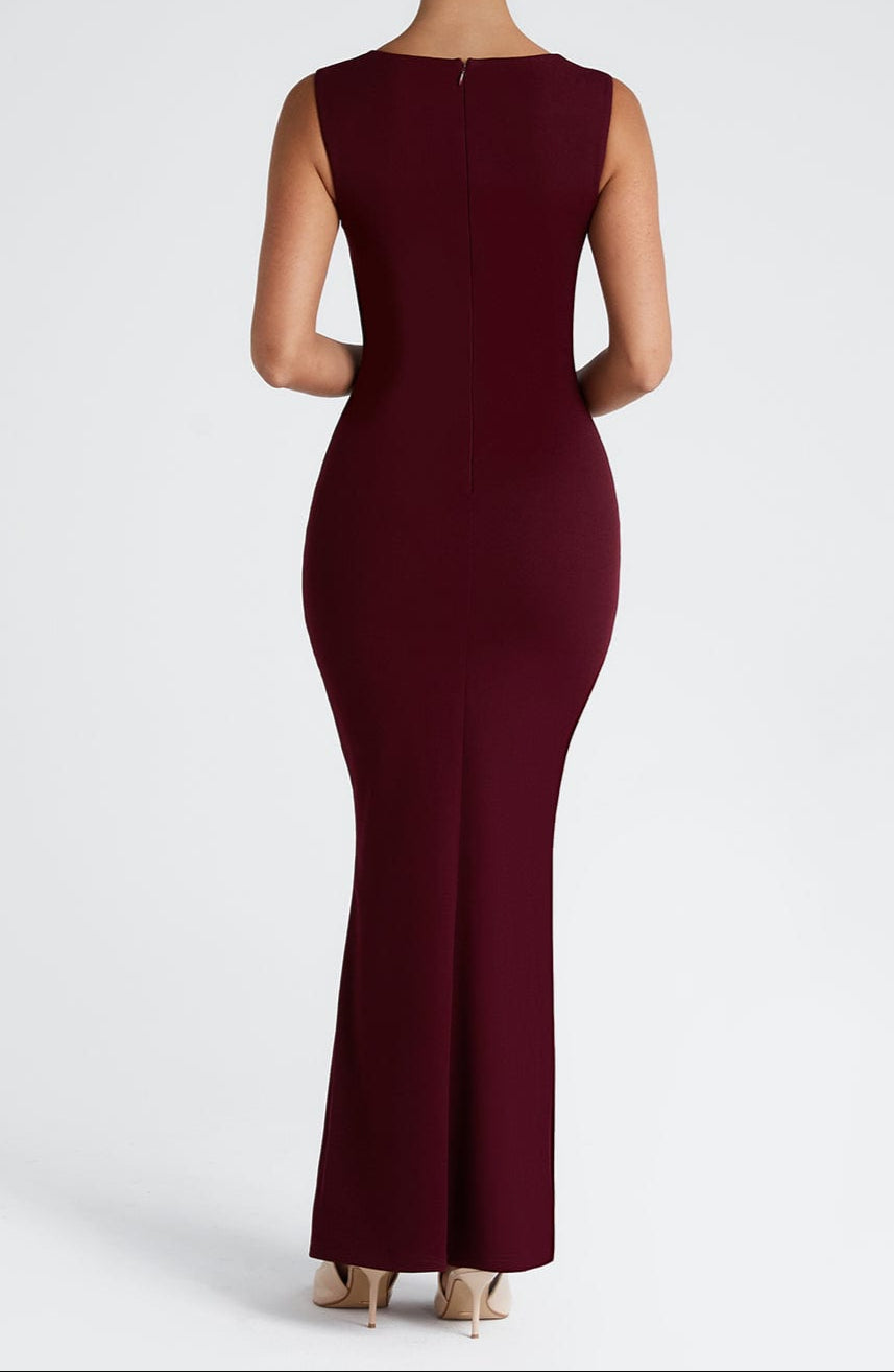 NOUVEAU RICHE Maxikleid Kirschlack Mit Quadratischem Ausschnitt Und Plissee