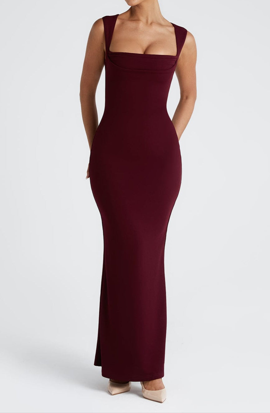 NOUVEAU RICHE Maxikleid Kirschlack Mit Quadratischem Ausschnitt Und Plissee