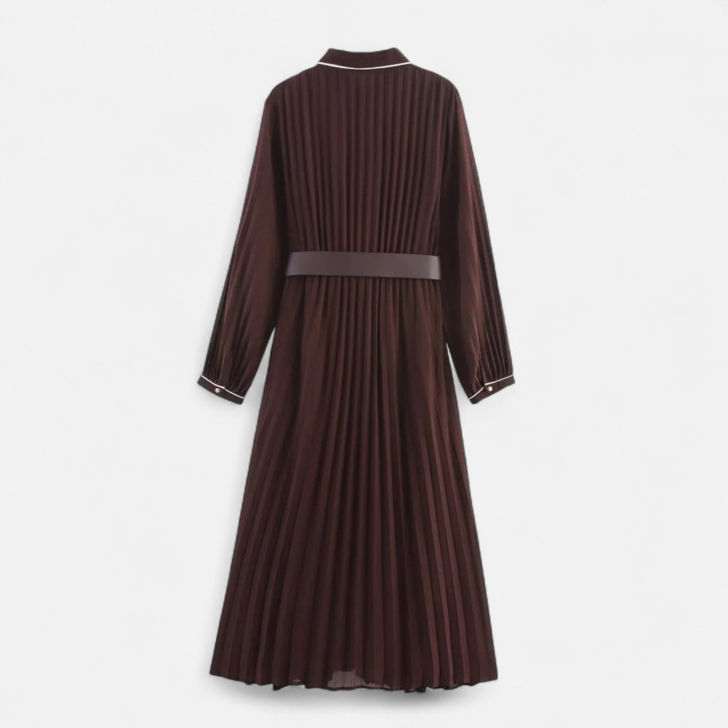 NOUVEAU RICHE Damen Chiffon-Midikleid – Umlegekragen & Elegante Falten