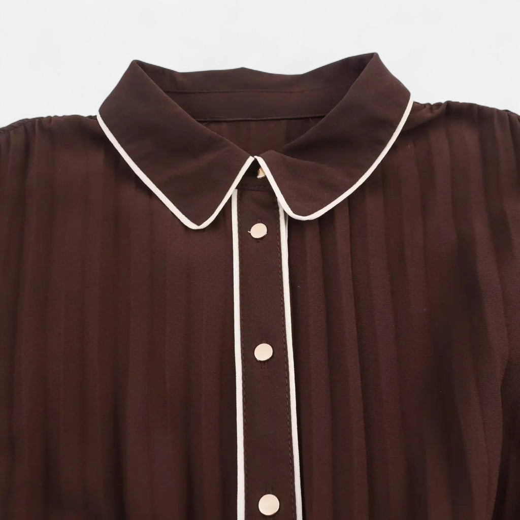 NOUVEAU RICHE Damen Chiffon-Midikleid – Umlegekragen & Elegante Falten