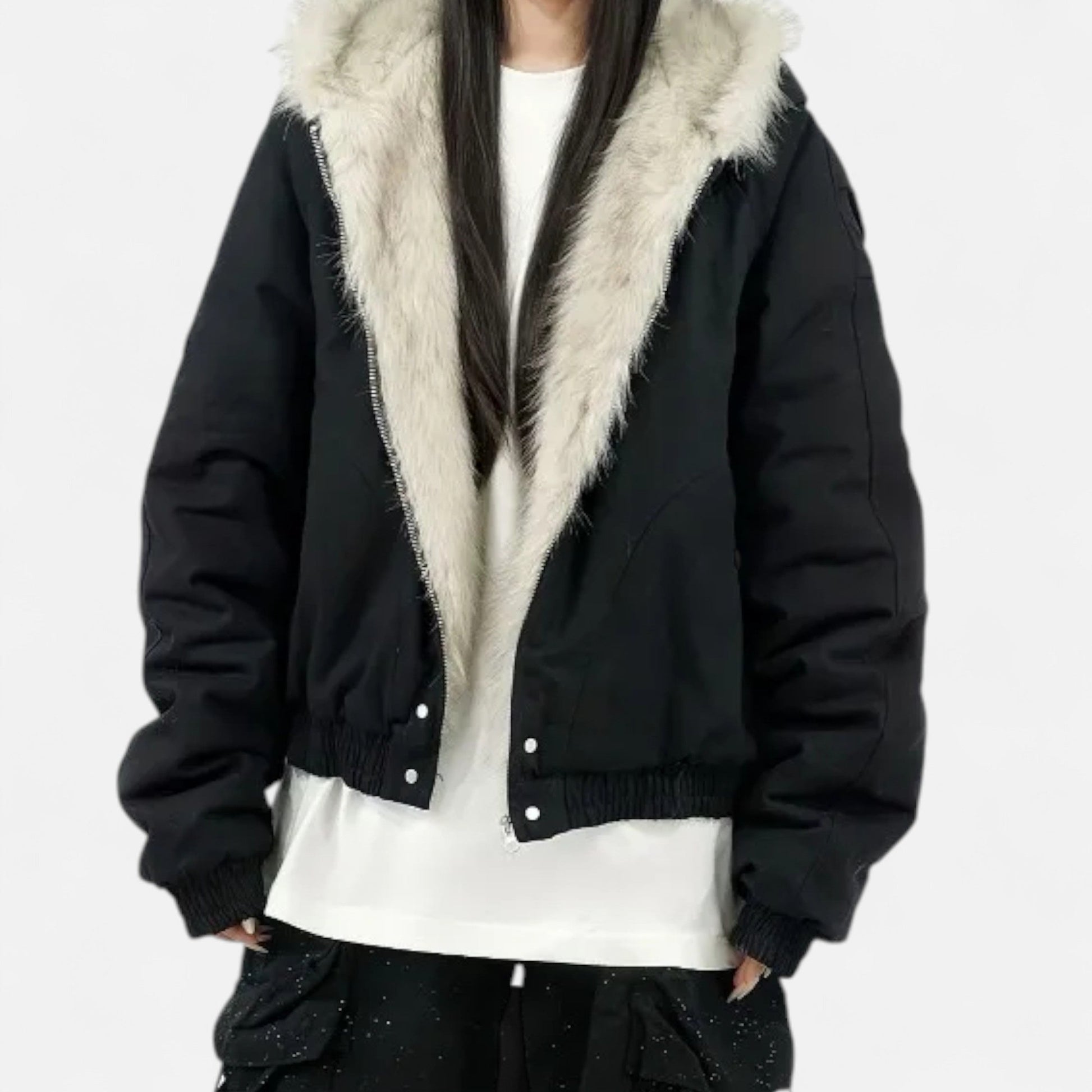 NOUVEAU RICHE Damen Wintermantel Vintage – Mit Kapuze & Pelzkragen