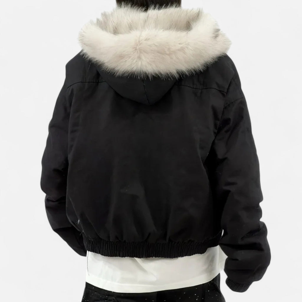 NOUVEAU RICHE Damen Wintermantel Vintage – Mit Kapuze & Pelzkragen