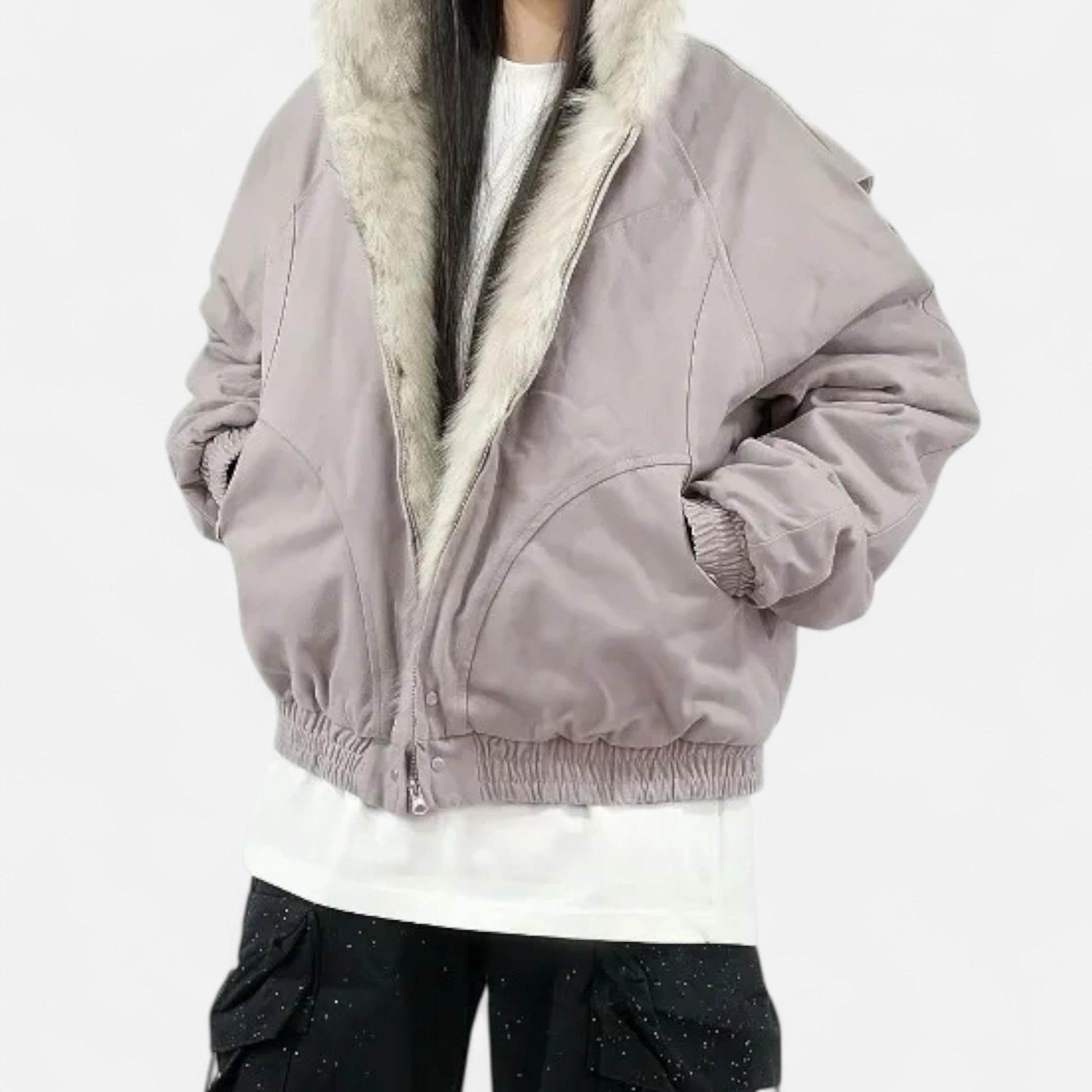 NOUVEAU RICHE Damen Wintermantel Vintage – Mit Kapuze & Pelzkragen