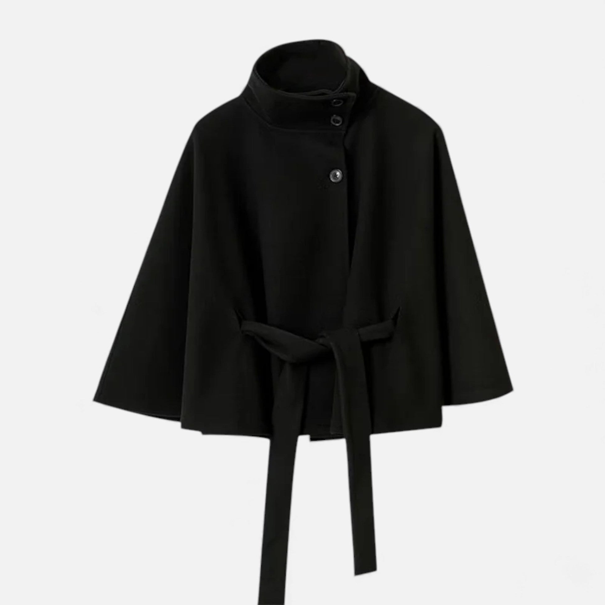 NOUVEAU RICHE Damen Cape-Mantel Kurz – Mit Gürtel & Elegante Silhouette Schwarz