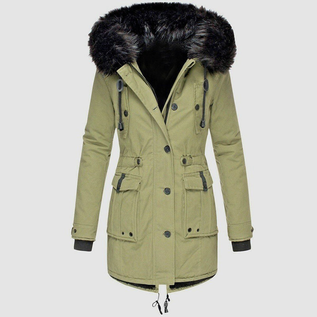 NOUVEAU RICHE Mantel Damen Warmer Parka Für Kalte Tage Stilvoll Wärme Grün