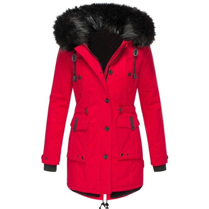 NOUVEAU RICHE Mantel Damen Warmer Parka Für Kalte Tage Stilvoll Wärme Rot