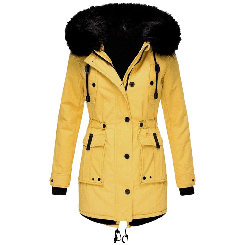NOUVEAU RICHE Mantel Damen Warmer Parka Für Kalte Tage Stilvoll Wärme Gelb