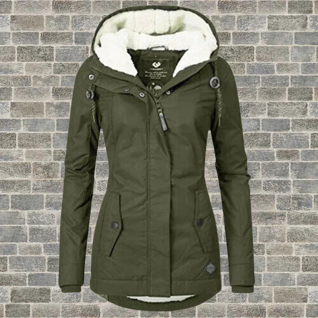 NOUVEAU RICHE Mantel Mit Kapuze Aus Hochwertiger Materialmischung Herbst Army grün