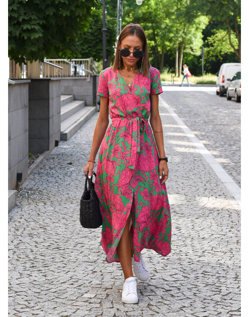 NOUVEAU RICHE Dôre | Damen-Wickelkleid mit Blumenmuster und V-Ausschnitt | Midi