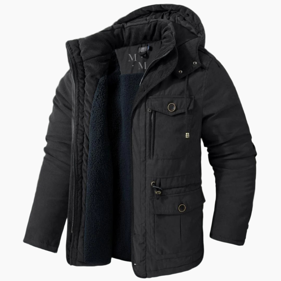 NOUVEAU RICHE Stylische warme Parkajacke für Männer mit Kapuze - Premium-Qualität Schwarz