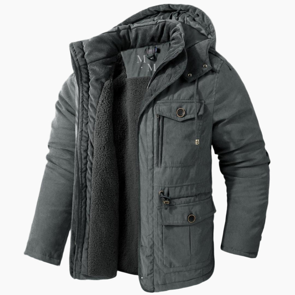 NOUVEAU RICHE Stylische warme Parkajacke für Männer mit Kapuze - Premium-Qualität Grau