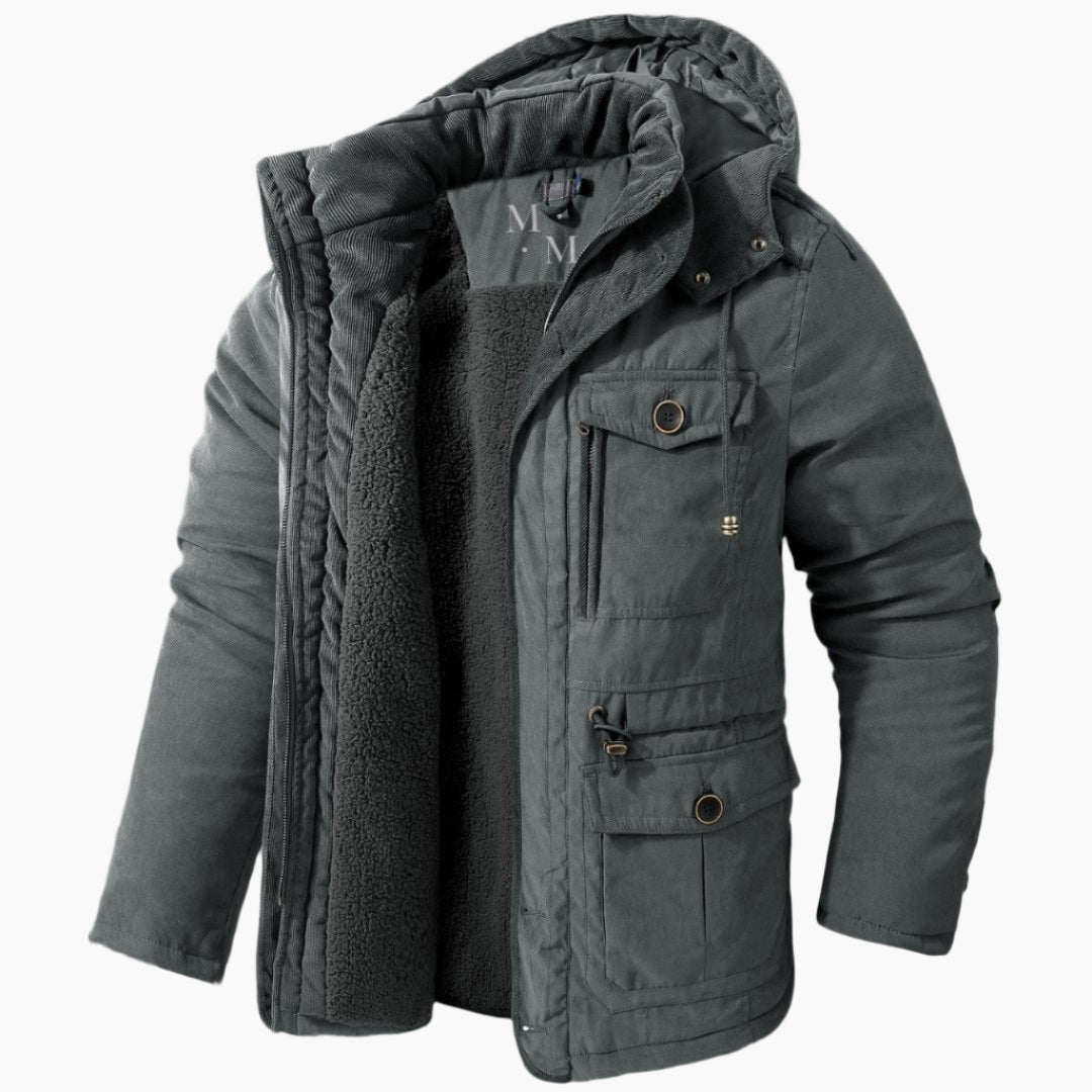 NOUVEAU RICHE Stylische warme Parkajacke für Männer mit Kapuze - Premium-Qualität Grau