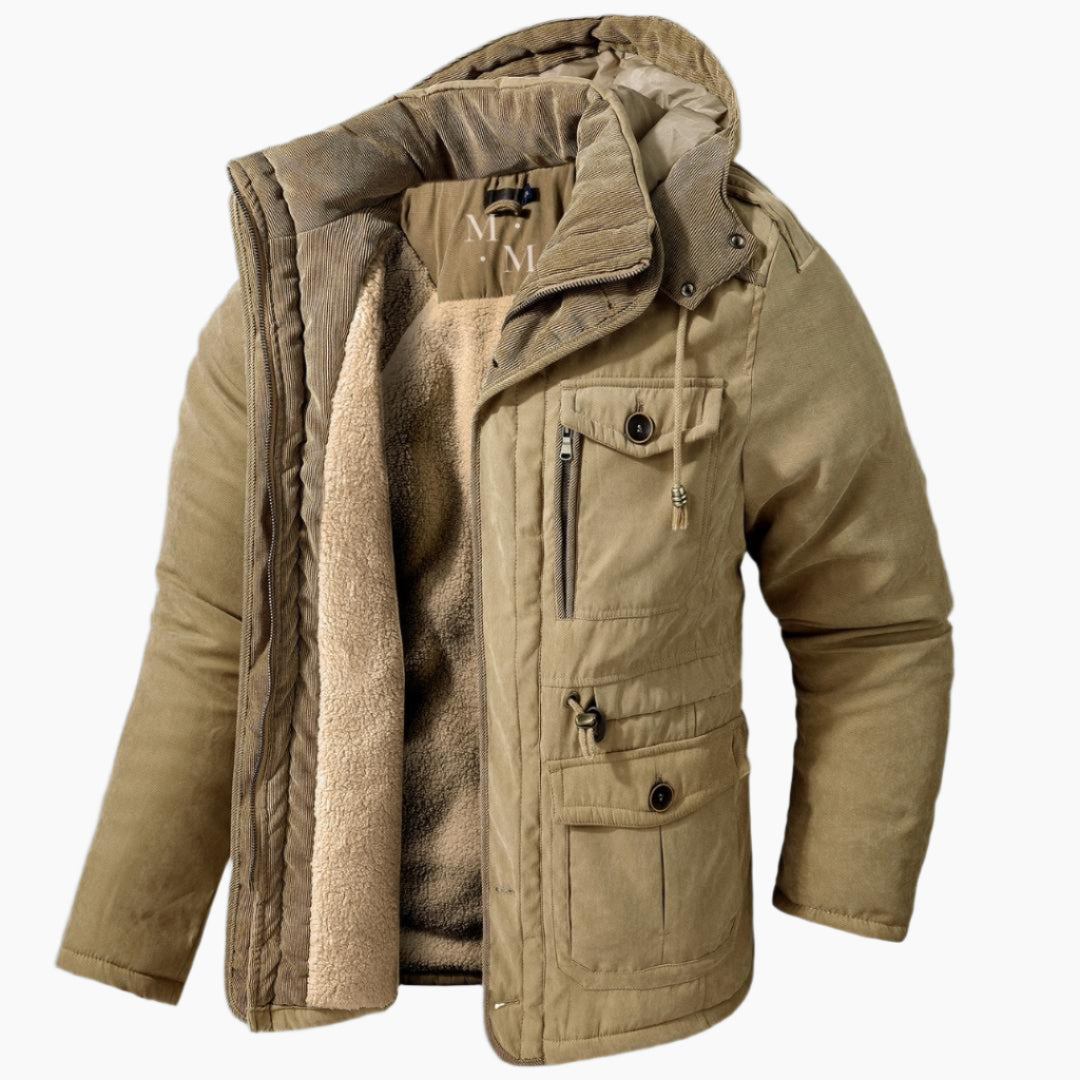 NOUVEAU RICHE Stylische warme Parkajacke für Männer mit Kapuze - Premium-Qualität Khaki
