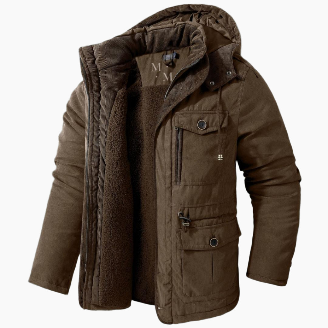 NOUVEAU RICHE Stylische warme Parkajacke für Männer mit Kapuze - Premium-Qualität Braun