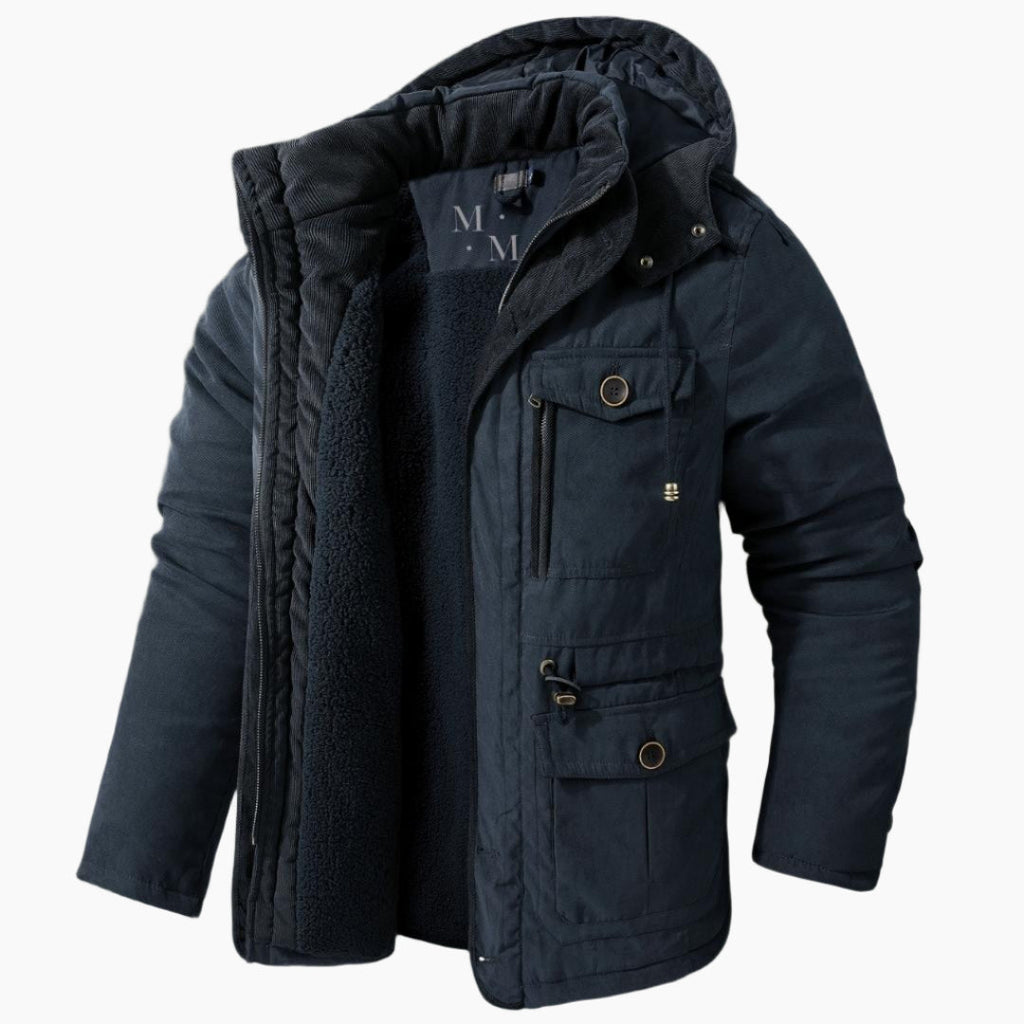 NOUVEAU RICHE Stylische warme Parkajacke für Männer mit Kapuze - Premium-Qualität Blau