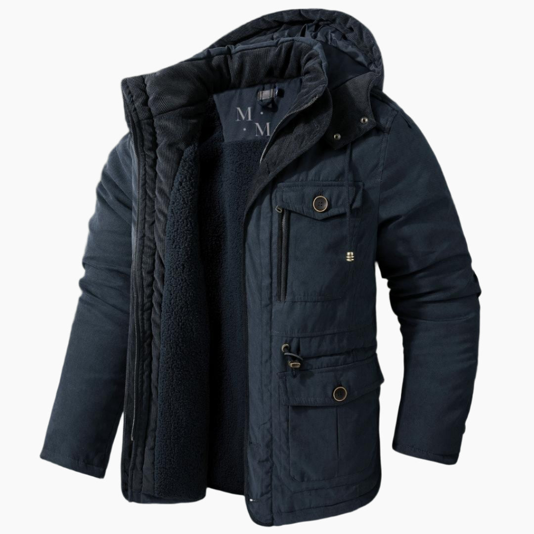 NOUVEAU RICHE Stylische warme Parkajacke für Männer mit Kapuze - Premium-Qualität Blau
