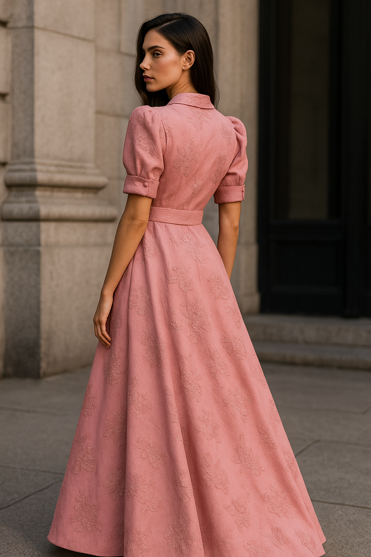 NOUVEAU RICHE Damen Tailliertes Maxikleid aus Satin mit Blumenmuster