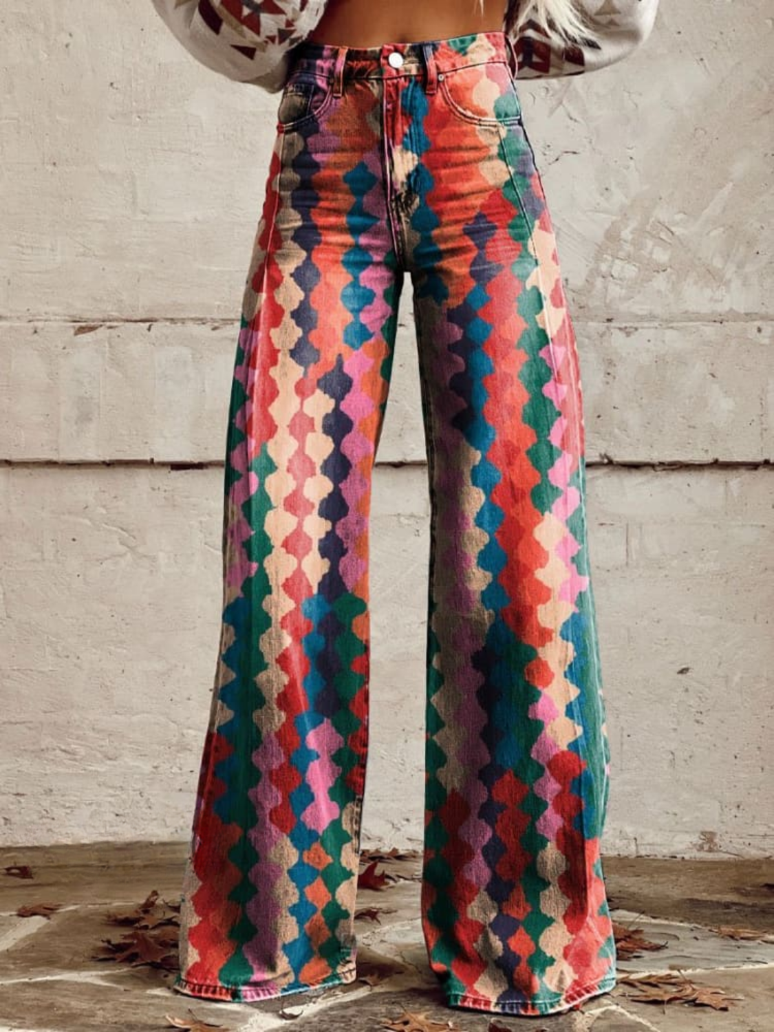 NOUVEAU RICHE Vintage-Hose Mit Weitem Bein Allover-Print Übergröße Regenbogen