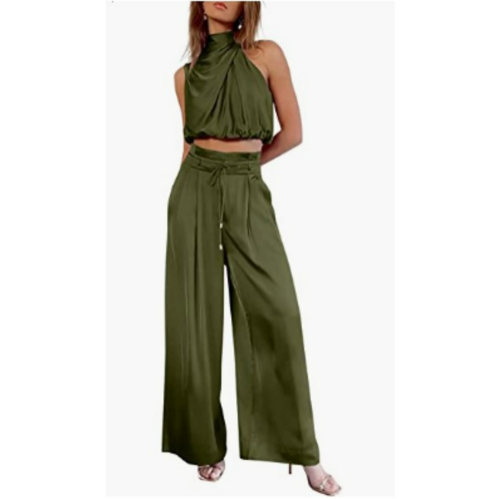 NOUVEAU RICHE Damaris | Damen Sommer-Jumpsuit – Exklusives Matilda-Design, Luftige Silhouette & Moderner Chic Olivgrün
