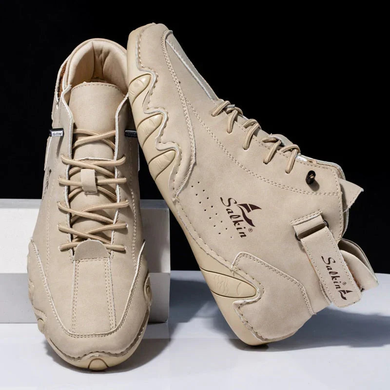 NOUVEAU RICHE Bequeme Lederschuhe Herren Komfortable Flexible Passform Khaki