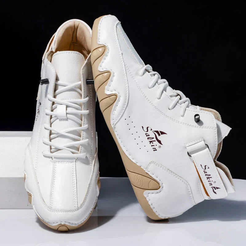 NOUVEAU RICHE Bequeme Lederschuhe Herren Komfortable Flexible Passform Weiß