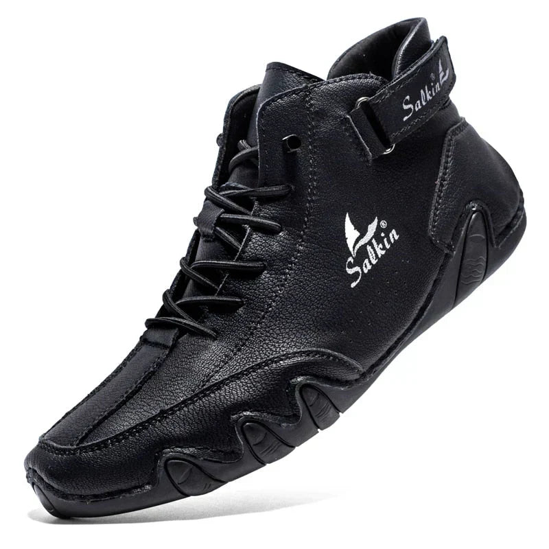 NOUVEAU RICHE Bequeme Lederschuhe Herren Komfortable Flexible Passform Schwarz