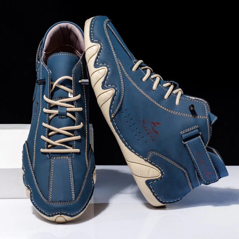 NOUVEAU RICHE Bequeme Lederschuhe Herren Komfortable Flexible Passform Blau