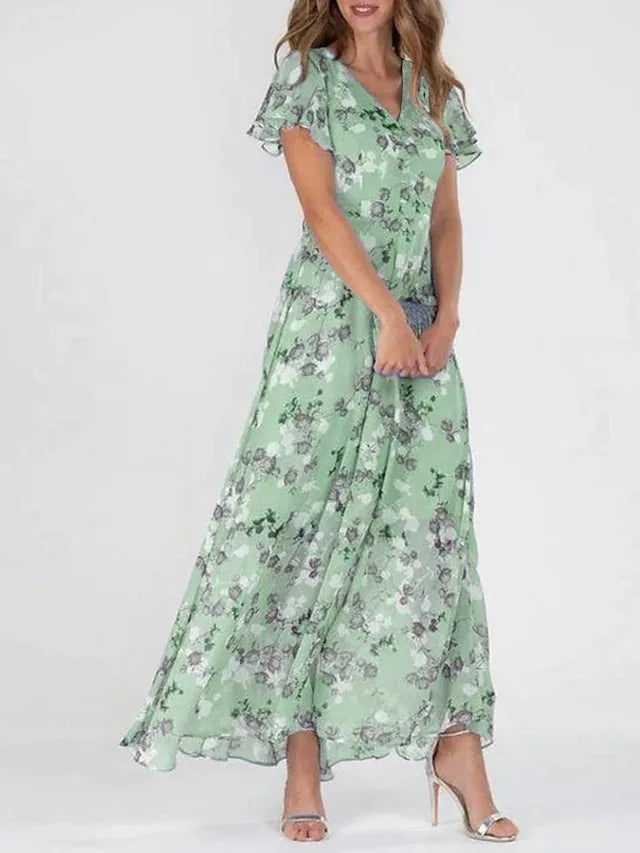 NOUVEAU RICHE Maxikleid Fließender Stoff Luftig Bequemes Kleid Sommerlich Grün