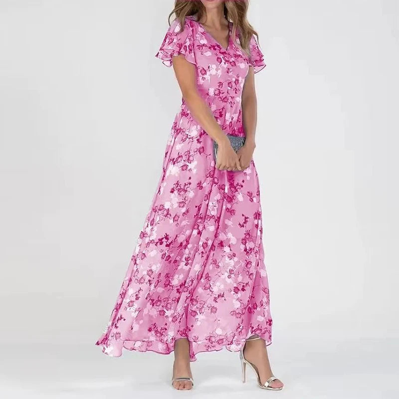 NOUVEAU RICHE Maxikleid Fließender Stoff Luftig Bequemes Kleid Sommerlich Rosa
