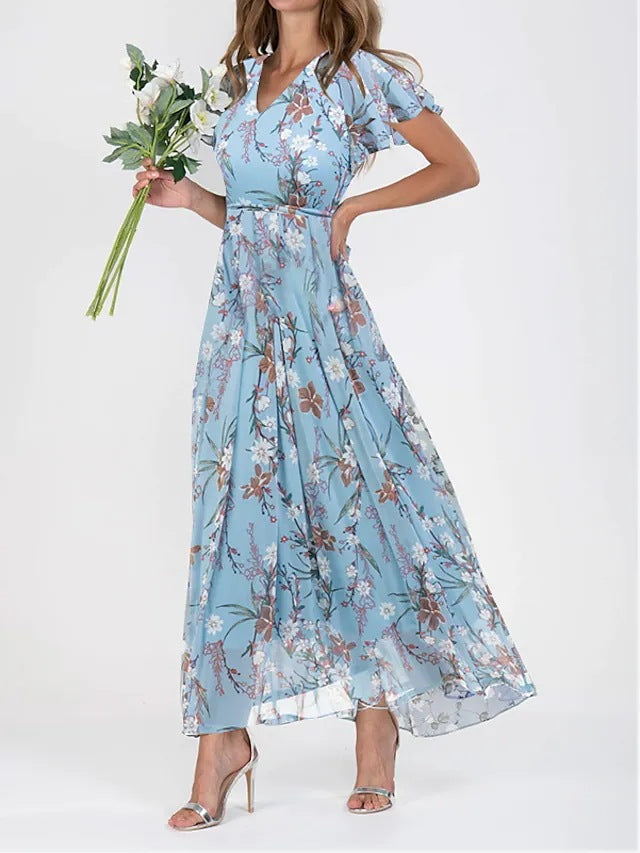 NOUVEAU RICHE Maxikleid Fließender Stoff Luftig Bequemes Kleid Sommerlich Himmelblau