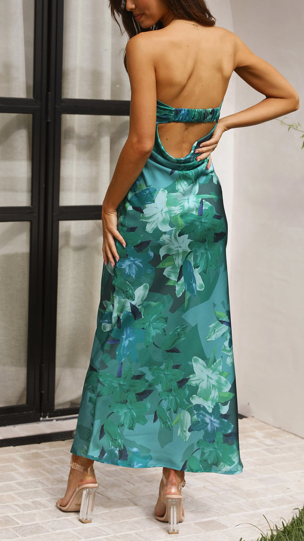 NOUVEAU RICHE Maxikleid Seiden Strapless Gefalteter Offenen Rücken Bustier